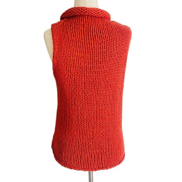 The Limited Hand Knit RARE Mock Neck Sleeveless Sweater/ Vest Orange Fall L AG23 - Picture 2 of 10